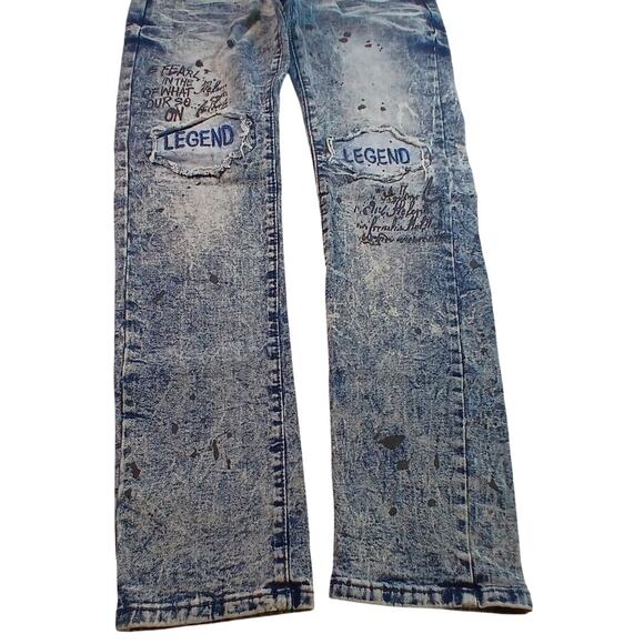 Encrypted Boys Drip Graphic Dark Blue Stretchy Jeans: Size 18 - Picture 2 of 4